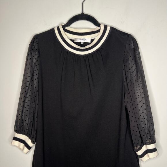 Crosby Mollie Burch Black Sheer Sleeve Shift Mini Dress Size Small - Picture 4 of 7